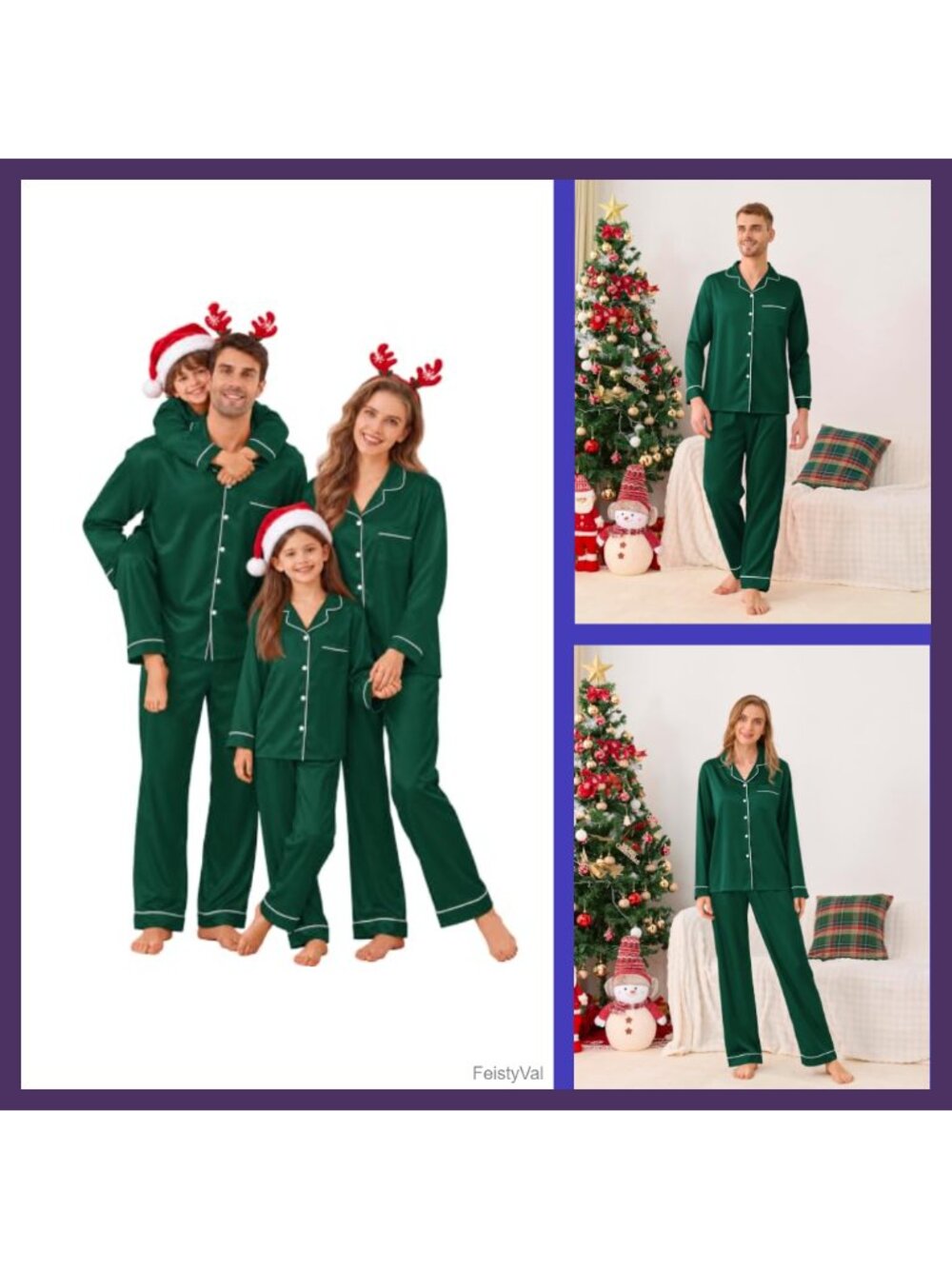 Satin Christmas Family Pajama Set Button Down Long Sleeve Sleep Set